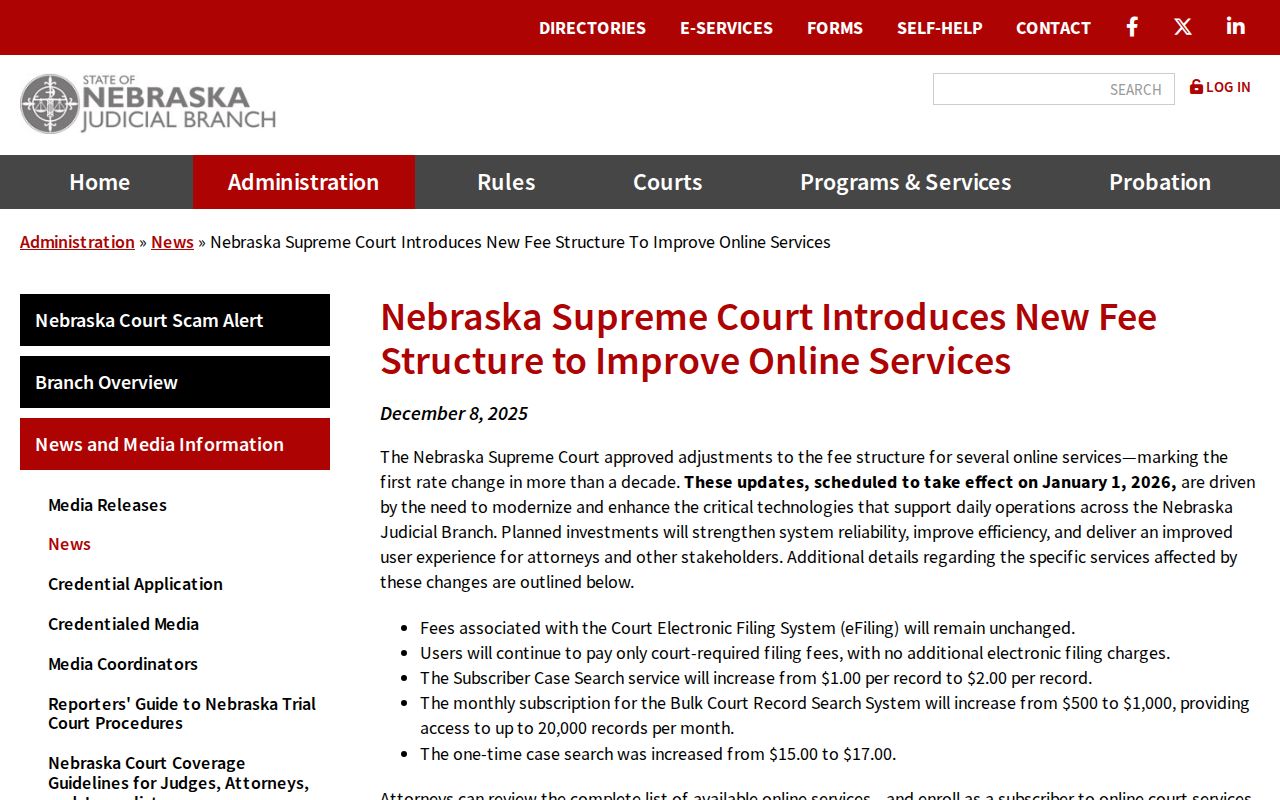 Greeley County case lookup Nebraska online service fee update