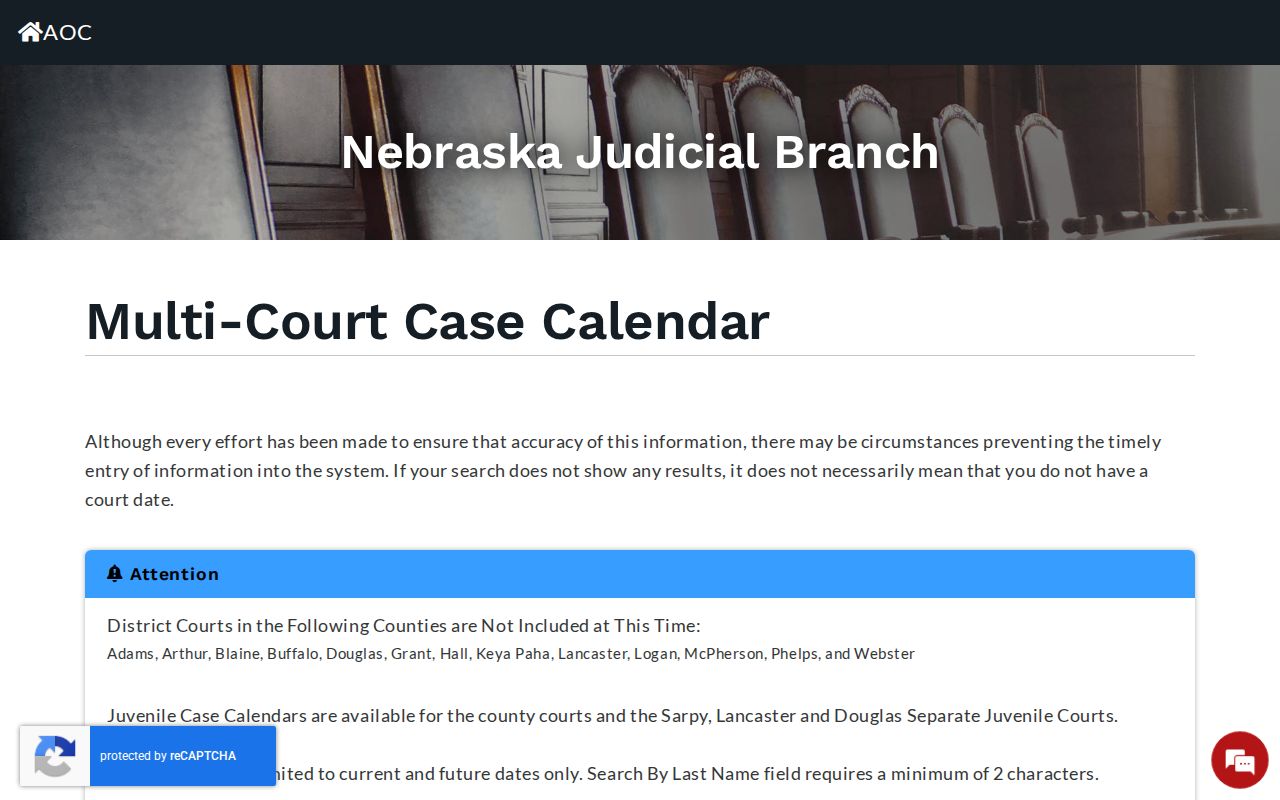 Greeley County court date search form for Nebraska trial courts