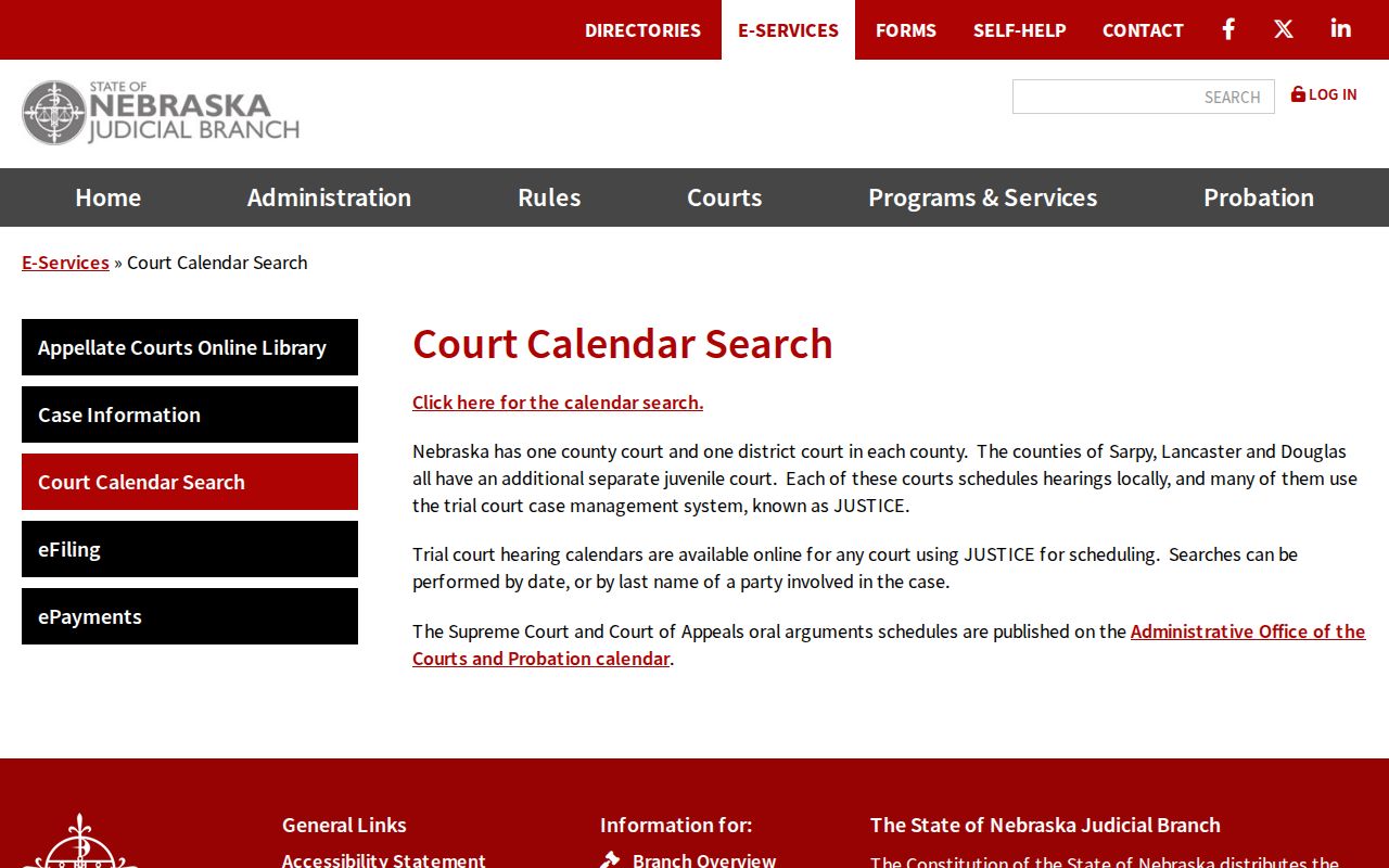 Greeley County court date calendar information from the Nebraska Judicial Branch