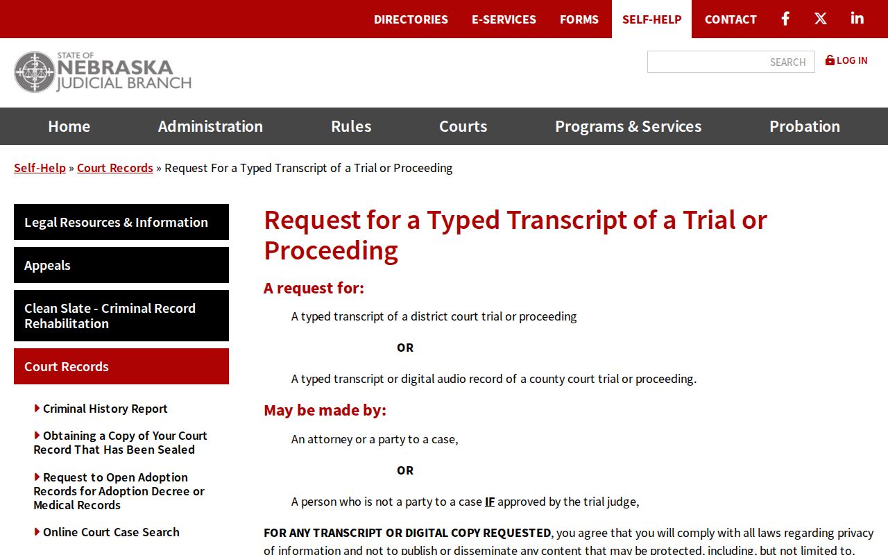Greeley County court record transcript request information