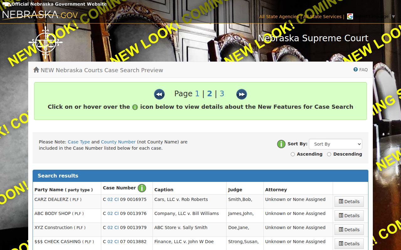 Greeley County criminal docket results view in the Nebraska JUSTICE demonstration