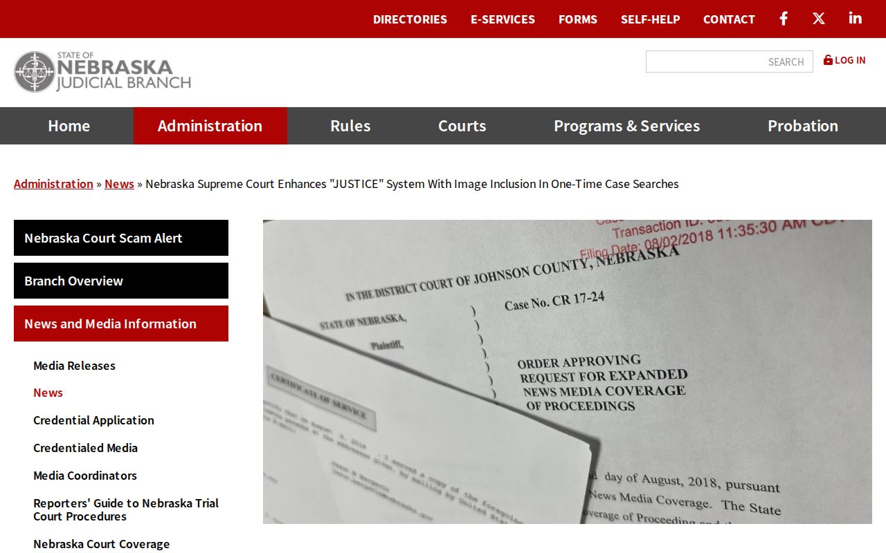 Greeley County criminal docket access and Nebraska JUSTICE image inclusion announcement